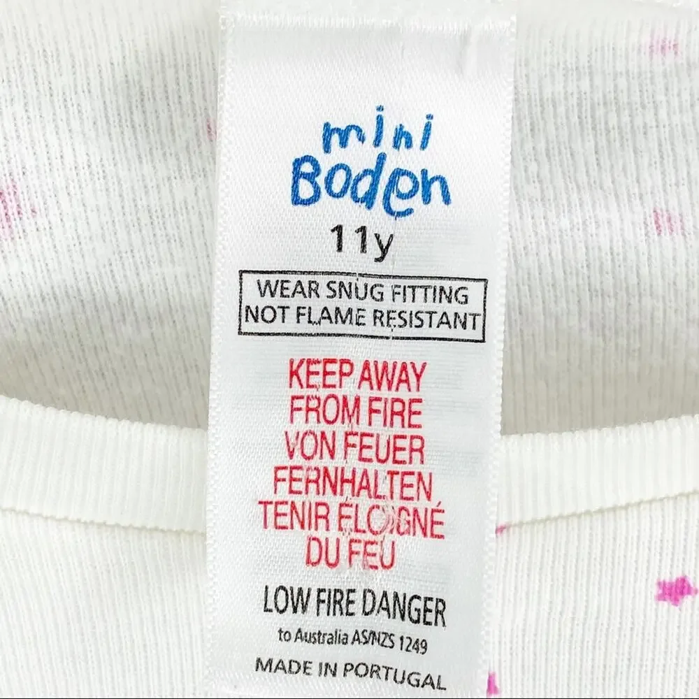 Girls Mini Boden White Pink Stars Pajama Set 11Y